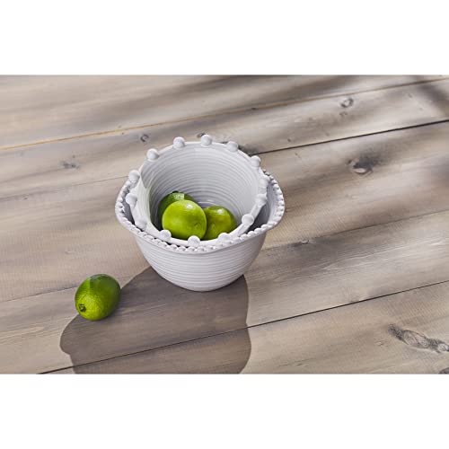 Mud Pie Beaded Side Bowl Set, White, Small 4" X 7" Dia | Large 5" X 8 1/2" Dia #TOP2