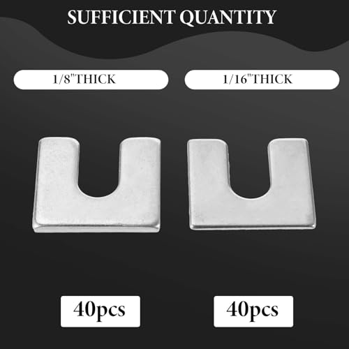Image of 80 Pieces Auto Body and Fender Alignment Shim, Automotive Alignment Shim Assortment Kit with 1 /16 inch & 1 /8 inch Thick, 3 /8 inch Slot Opening Shims, 1 /4 inch Wide, Silver