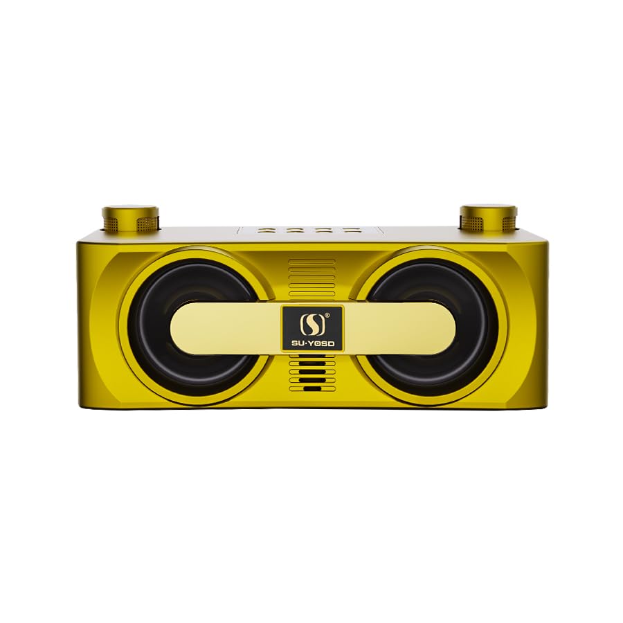 SU-YOSD Wireless Karaoke Speaker, 20W Dual UHF Microphones, 3000mAh Battery, Bluetooth Compatible, Black (Gold)