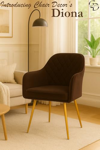 Image of Velvet Chair for Home | Set of 2 Modern Accent Armchair with Pillow in Soft Velvet Fabric with Golden Legs | (Barfi, Dark Brown)