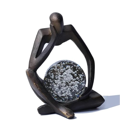 Estatua Pensador con Bola de Cristal de Resina Bronce