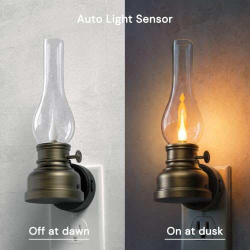 Image of L LOHAS LED Flameless Candles Night Light, Rechargeable Plug in Night Light | LED Kerosene Lamp Night Lights Plug into Wall, Dimmable Flickering Flame Vintage Oil Lamp, Dusk to Dawn sensor Nightlight