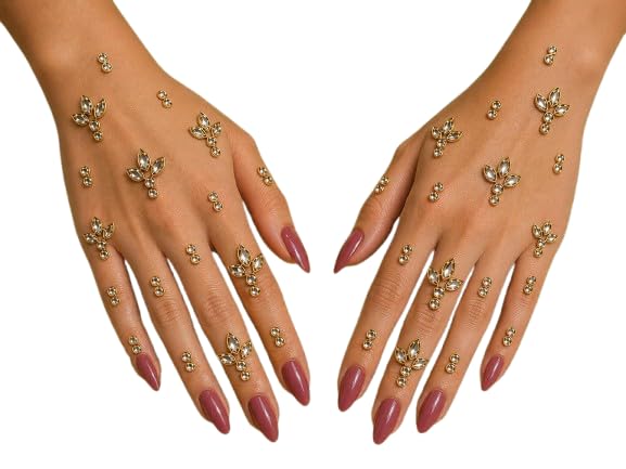 Gold Glitter Mehndi Hand Sticker with Stones | Bridal Hand Decoration | Waterproof Temporary Tattoo for Weddings & Festivals (Design No. 05)-image-38