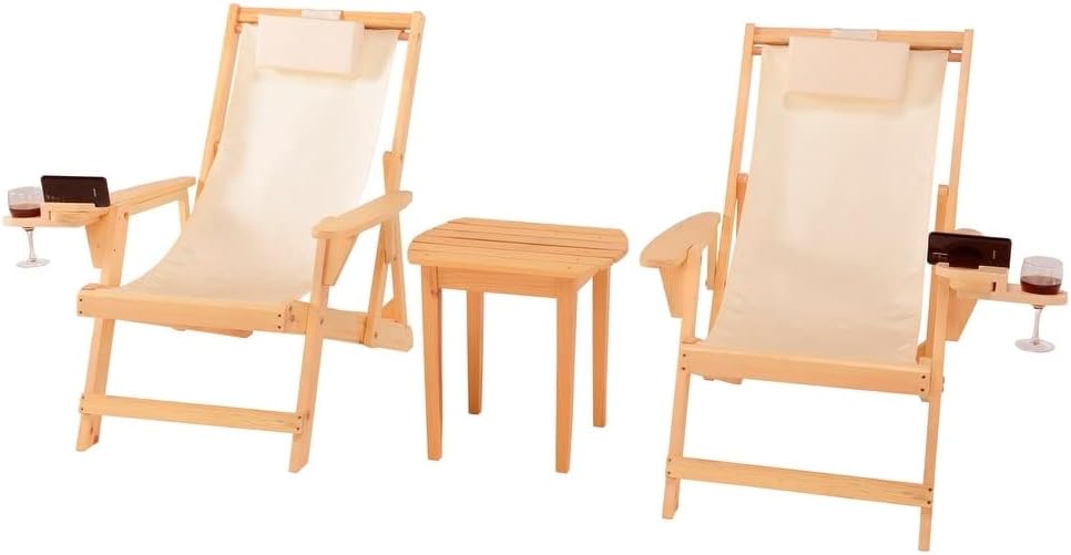 W Unlimited Romantic 3-Piece Wood and Canvas Adirondack Furniture Set in Brown