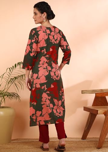Image of Maaesa Women Printed Rayon Slub Straight Kurta
