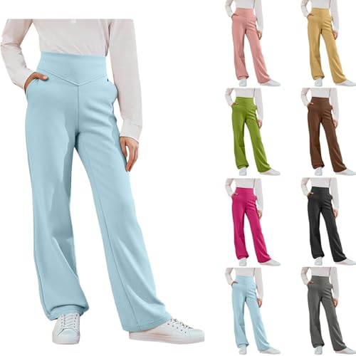 Girls Boys Stretch Bell Bottom Pants Elastic Waist Casual Athletic School Uniform Trousers with Pockets for 5-15 Years2