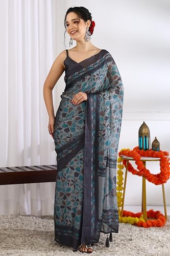 Image of MIRCHI FASHION Saree for Woman | Chiffon Floral Printed Breathable Occasional Sari with Blouse