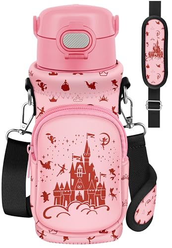 Carrier With Strap - Cute Cartoon Insulated Water Bottle Carrier Bag With Pocket Neoprene Bottle Holder Bag For 14/16/18/20 Oz Stainless Glass Bottles Sleeve, Pk Castle