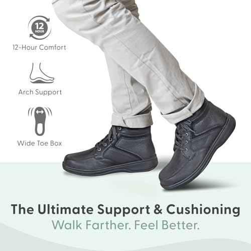 Orthofeet Men's Orthopedic Black Leather Highline Lace-Up Boots, Size 12 - Thumbnail 2