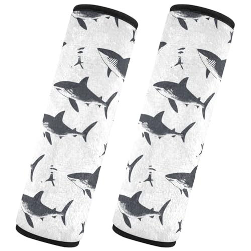 Seat Belt Covers 2 Pack Shark Car Seat Strap Covers Super Soft White Car Seat Neck Cover for Boys Girls Adults Babies S