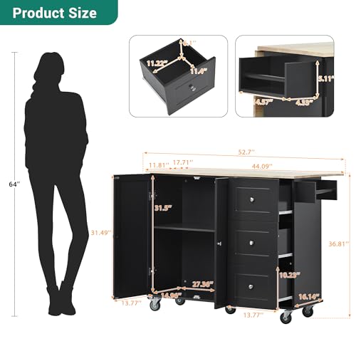 Kitchen-Island-with-Drop-Leaf-Large-Kitchen-Island-Cart-on-Wheels-with-Storage-527-Inch-Rolling-Kitchen-Cart-Black Kitchen Island with Drop Leaf Large Kitchen Island Cart on Wheels with Storage 527 Inch Rolling Kitchen Cart Black