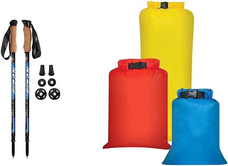 Fizan Compact 3 Trekking Poles Bundle with Outdoor Products Ultimate Dry Sack 3-Pack