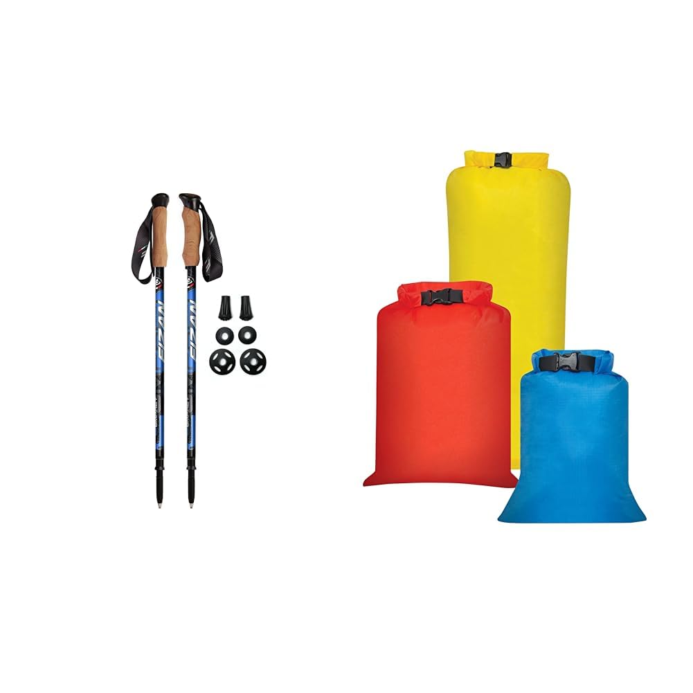 FizanCompact 3 Trekking Poles Bundle with Outdoor Products Ultimate Dry Sack 3-Pack