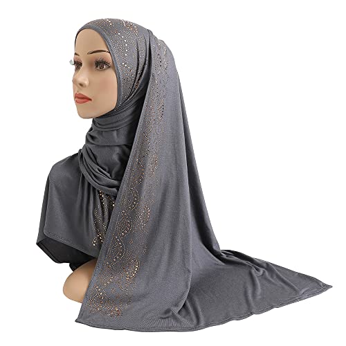 Women Shiny Rhinestones Muslim Hijab Scarf Long Turban Headscarf Wrap Scarves Headwear2