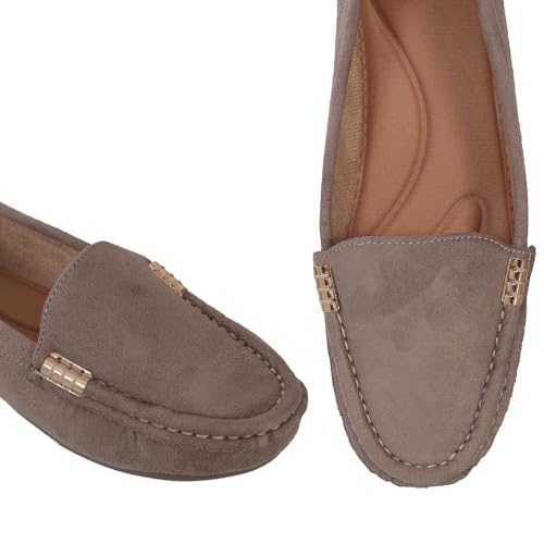 Image of CatBird Women's Suede Finish Loafers | Slip-On Flat Shoes with Minimal Metal Detail | Soft Cushioned Footbed and Flexible Grip Sole | Ideal for Office, Everyday Wear, Travel and Casual Outings