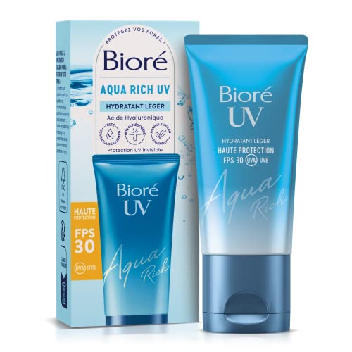 Crème solaire visage Bioré Aqua Rich FPS30 PA+++ hydratante quotidienne invisible