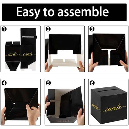 Image of Black Card Box Gold Foil Wedding Favors Gift Card Boxes Post Box Receiving Money Box Holder for Wedding Reception, Baby Showers, Anniversary, Birthday Party, Retirement, Graduation Envelope Holder