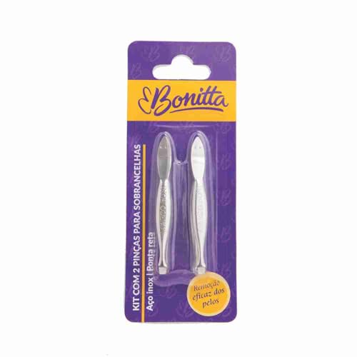 Bonitta Kit Com 2 Pinças Para Sobrancelhas Aço Inox Ponta Reta 597Bt