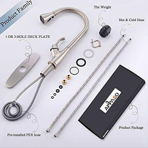 Appaso Pull Down Kitchen Faucet With Sprayer Stainless Steel Brushed Nickel - Single Handle Commercial High Arc Pull Out Spray Head Kitchen Sink Faucets With Deck Plate, Grifos De Cocina #TOP6