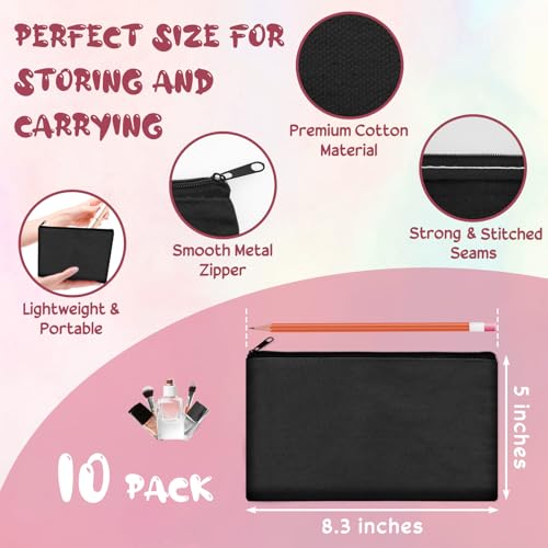 Image of Legigo 10 Pack Blank DIY Craft Bag Canvas Pen Case Blank Makeup Bags - Canvas Pencil Bag Cotton Canvas Cosmetic Bag Multi-Purpose Travel Cosmetic Bag 8.3 x 5 Inch, 10pack black, Canvas Makeup Bags