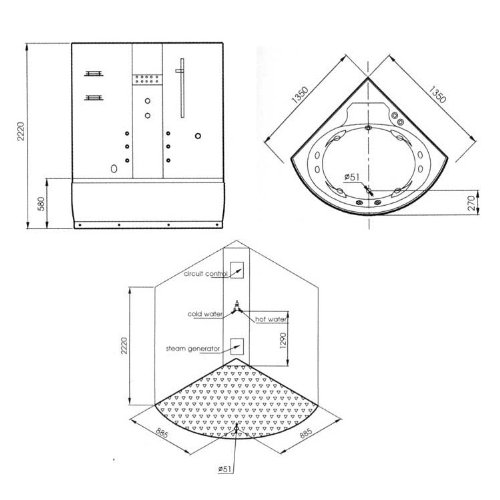 EAGO Dampfdusche mit Whirlpool DA325HF3 weiß 135×135 Dampfduschkabine-6