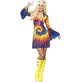 Lieferumfang: 1 Smiffys Damen 60er Schnurbatik Kostüm, Kleid, Beinhaltet nicht: Stirnband, Halskette und Stiefel, Farbe: Bunt, Größe: M