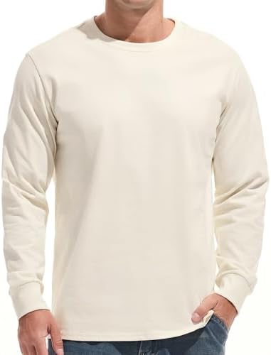 VEIISAR Herren Schwergewicht T-Shirt, Langarmshirt gebürstet - vorgewaschen