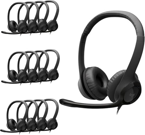Image of Logitech H391 Wired Headset for PC /Laptop, Stereo Headphones with Noise Canceling Microphone, USB-C, in-Line Controls, Works with Chromebook - Graphite (Pack of 12)