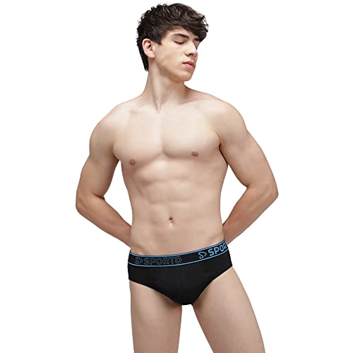 Image of sporto Men's Solid Cotton Brief with Soft Elastic Waistband (Pack of 3) Black