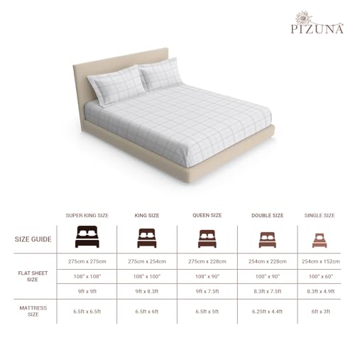 Image of Pizuna 100% Cotton Bedsheet Super King Size with 2 Pillow Covers, 300 Thread Count Long Staple Cotton, Checks Pattern Flat Bed Sheet 108X108 Inch for Superking Bed, White