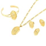 New Habesha Set Jewelry Ethiopian Gold and Sliver Necklace Earrings Ring Bangle Jewelry Set (Gold Plated)