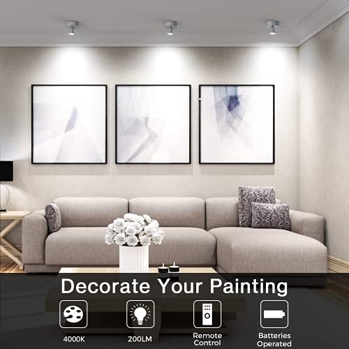 Image of Olafus Spot Lights Indoor 4 Pack, Wireless Spotlight Battery Operated, Dimmable LED Accent Light with Remote, 4000K Neutral White Small Uplights Battery Mini Spotlights for Display Painting Closet