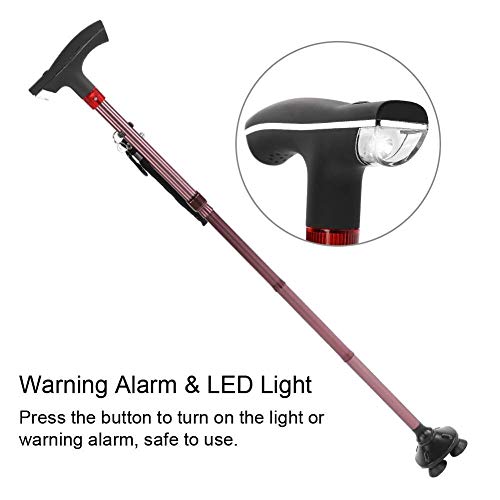 Bastón Plegable, Muleta Giratoria de 360 ​​​​Grados para Bastón para Guía de Bastón Plegable de Aluminio con Alarma de Luz LED