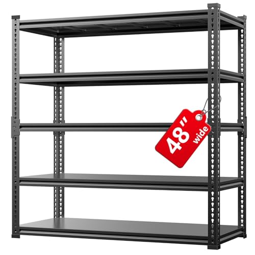 Lauxery 5 Tier Metal Garage Shelving Unit 72x48x24-3000LBS Heavy Duty Storage Rack, Adjustable Boltless Wide Shelves, Freestanding Utility Shelf