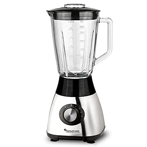 TurboTronic BG5 roestvrijstalen blender & grinder met mixer pot van glas 1,5 liter, BPA-vrij smoothie maker Ice-Crusher, milkshaker, 1200 Watt, Zilver - Afbeelding 4