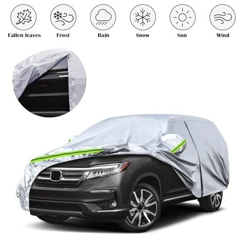 Image of Waterproof Car Covers Replace for 2002-2025 Honda Pilot, 6 Layers All Weather Custom-fit Car Cover with Zipper Door & Windproof Bands for Snow Rain Dust Hail Protection