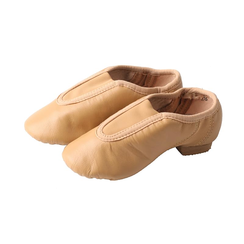 TMA EYES Girls' Slip-on Leather Dance Shoes, Comfortable and Non Slip(Apricot,2)