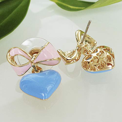 Navachi 18k Gold Plated Bow Heart Colorful Candy Enamel Womens Fashion Elegant Stud Earrings3