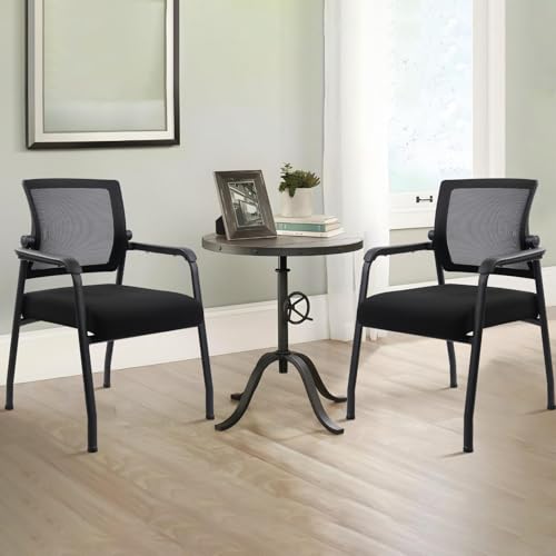 Image of KLASIKA Desk Chair No Wheels with Adjustable Mesh Backrest, Arm Chair with Ergonomic Lumbar Support and Thickened Seats Cushion, Waiting Room Chairs for Office School Church Guest Reception, 2PACK