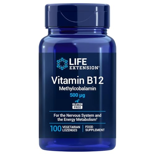 Life Extension - Vitamin B12 Methylcobalamin 500 mcg, 100 Vegetarische Lutschtabletten – Unterstützung für Energie, Nervensystem, Homocystein-Stoffwechsel und Blutbildung