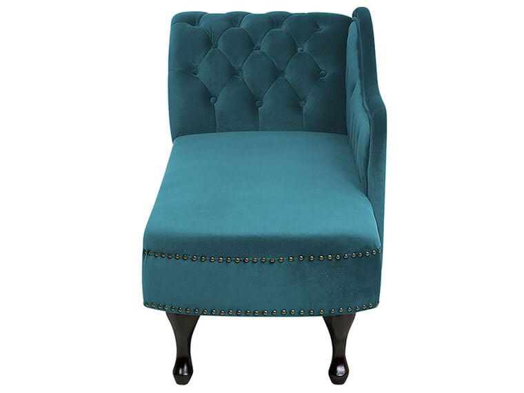 Image of Velvet Modern Chesterfield Chaise Lounge Couch 166 X 63 X 76 for Your Loving Space (Teal, Left Arm)