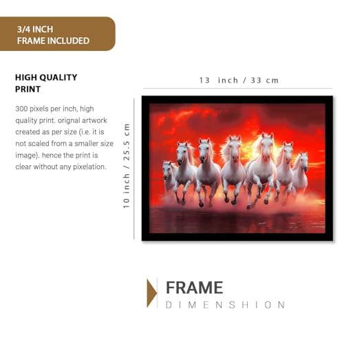 Image of HOTHOUSE 7 Horses Vastu Frame Wall Art Painting for Living Room Bedroom Office Home Decor | Seven Running Vastu Lucky Horse Rising Sun Painting Wall Decor Size (10X13 inch)