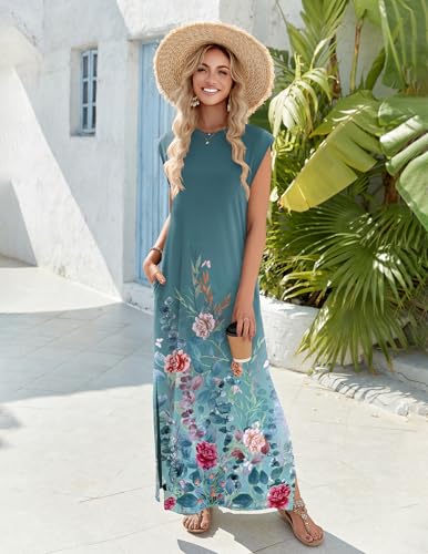Image of Zeagoo Summer Dresses for Women 2026 Long Maxi Sundresses Loose Split Wrinkle-Free Beach Travel Vacation Clothes