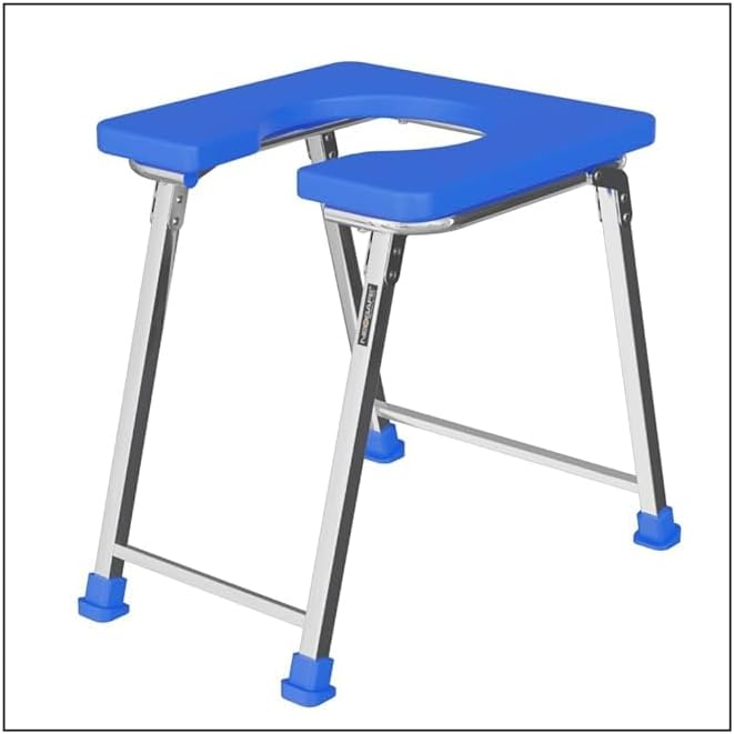 Premium Folding Stainless Steel Shower Bathing Room Mobile Commode Stool Chair Indian Toilet Seat for Elderly Disabled Man and Pregant Women Support Safe Chair Anti Slip