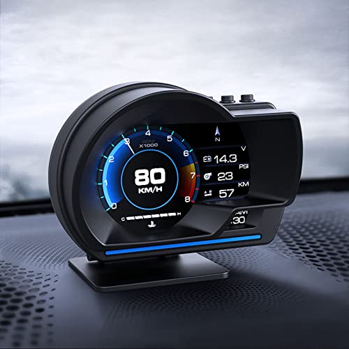 OBD Smart Gauge Display LCD Dual System for Cars - Upgraded HUD, LED Ambient Lighting, Multiple Displays, More Adaptable, Safer Driving with 10 OBD2 Protocols