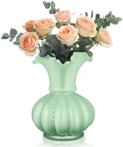 Joeyan Handmade Green Glass Flower Vase,7.9" Vintage Decorative U...