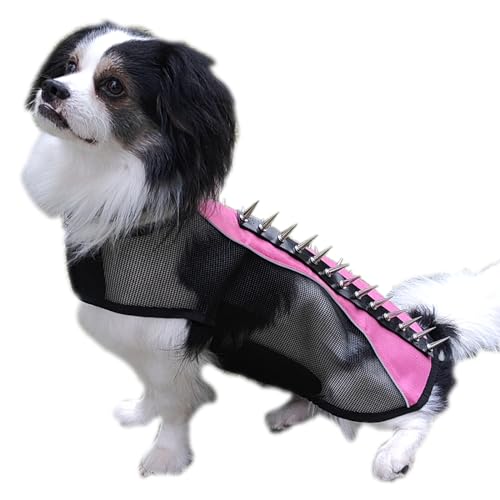 Spike Mesh Dog Harness Jacket - Summer Reflective Waterproof Coat for Small to Large Dogs - Pink Medium