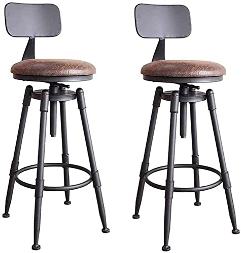 Fsxht Lot de 2 chaises de bar - Style rétro industriel - Hauteur réglable - Avec dossier - Pivotant à 360° - Charge maximale : 200 kg