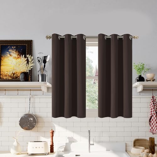 Image of YoungsTex Brown Blackout Curtains 40 Inch Length - Short Thermal Insulated Drapes with Grommet Darkening Privacy for Kitchen Bedroom Window, 2 Panels, 42 x 40 Inch
