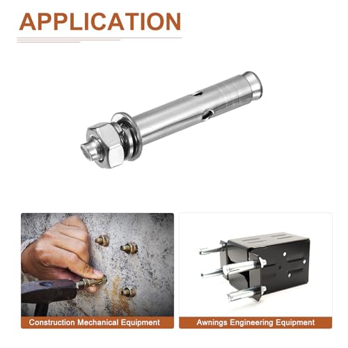 Image of DTGN M10 x 80 Hex Expansion Bolts - 15Pack - Good for Concrete Dry Brick Block Walls - 304 Stainless Steel - Silver